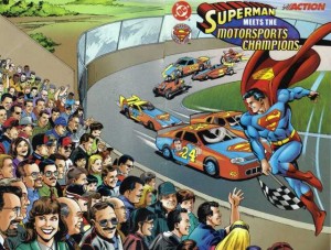 SUPERMAN MEETS THE MOTORSPORTS CHAMPIONS (1999) produced for NASCAR. Written by Chuck Dixon, art by Paul Ryan & Tom Palmer. Cover by Dick Giordano.